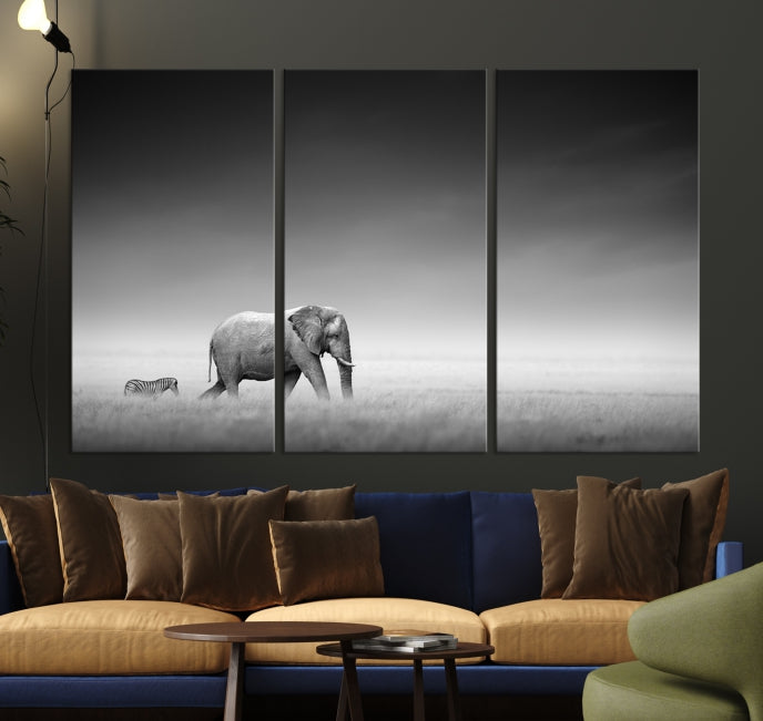 Lienzo decorativo para pared grande con diseño de elefante y cebra