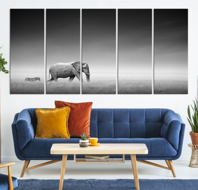 Elephand and Zebra Wall Art Canvas Print