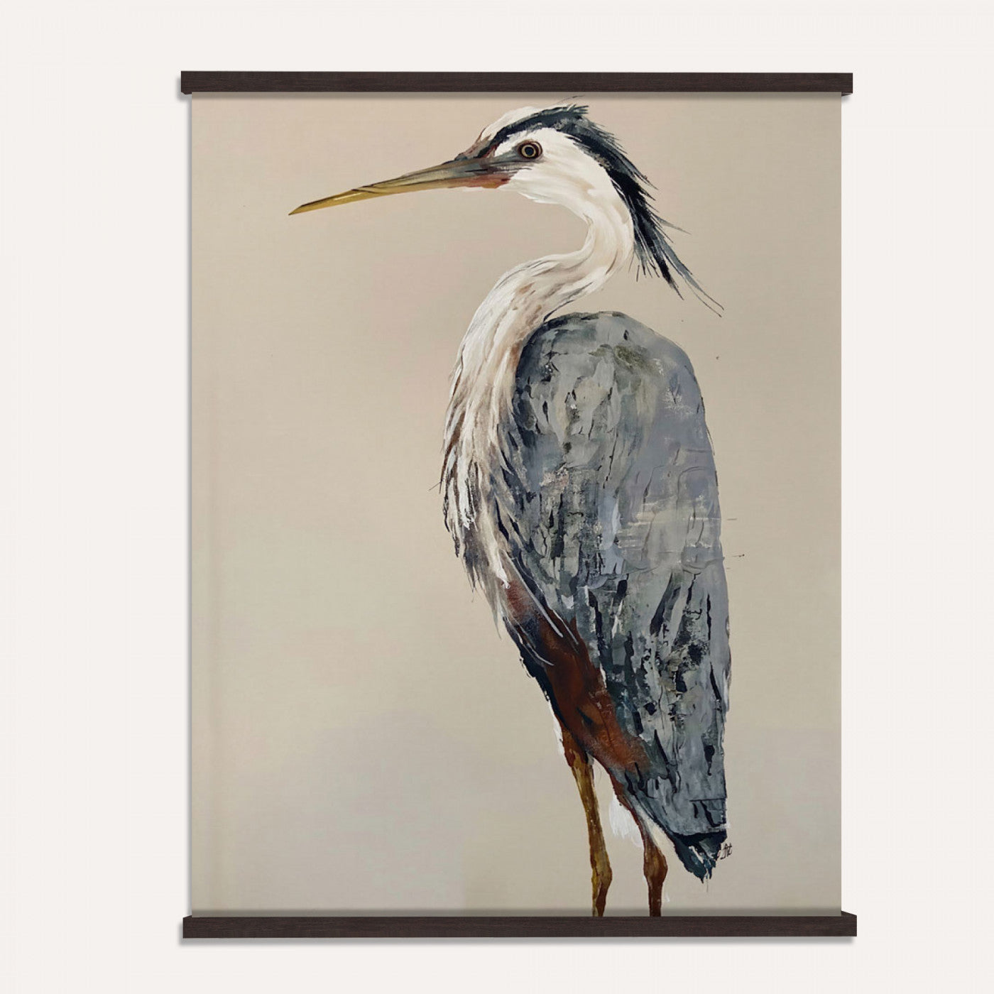 80349996-MGV-TP-24X36 - Great Blue Heron Canvas Wall Art - Coastal Bird Oil Painting Print for Home Wall Decor