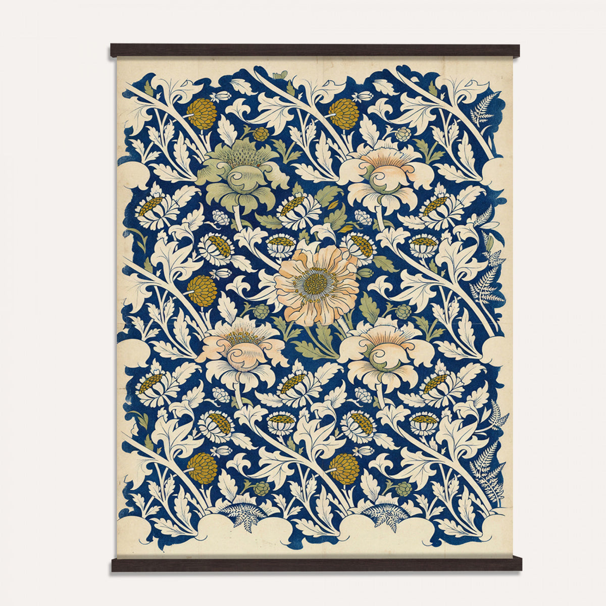 29604070-MGV-TP-24X36 - William Morris Style Botanical Tapestry Wall Art, Vintage Arts Crafts Blue Floral Fabric Hanging, Antique Indigo Flower Living Room Decor