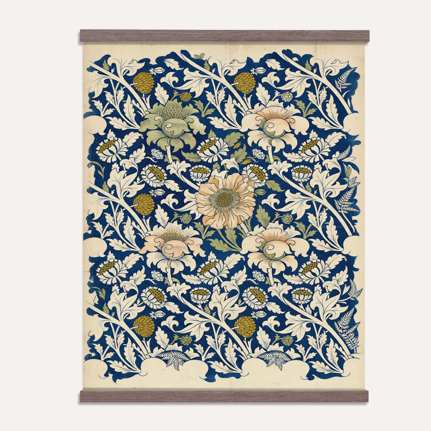 29604070-MGV-TP-24X36 - William Morris Style Botanical Tapestry Wall Art, Vintage Arts Crafts Blue Floral Fabric Hanging, Antique Indigo Flower Living Room Decor