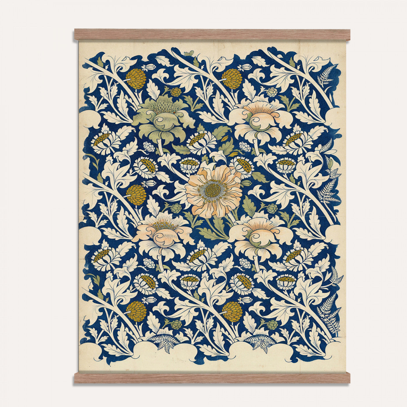 29604070-MGV-TP-24X36 - William Morris Style Botanical Tapestry Wall Art, Vintage Arts Crafts Blue Floral Fabric Hanging, Antique Indigo Flower Living Room Decor