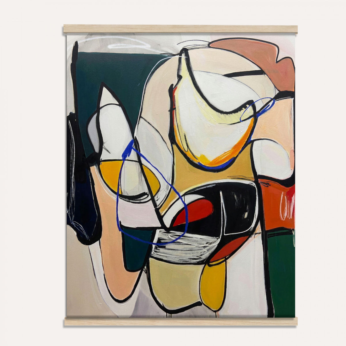 78751462-MGV-TP-24X36 - Mid Century Modern Abstract Canvas Wall Art Colorful Cubist Painting Print