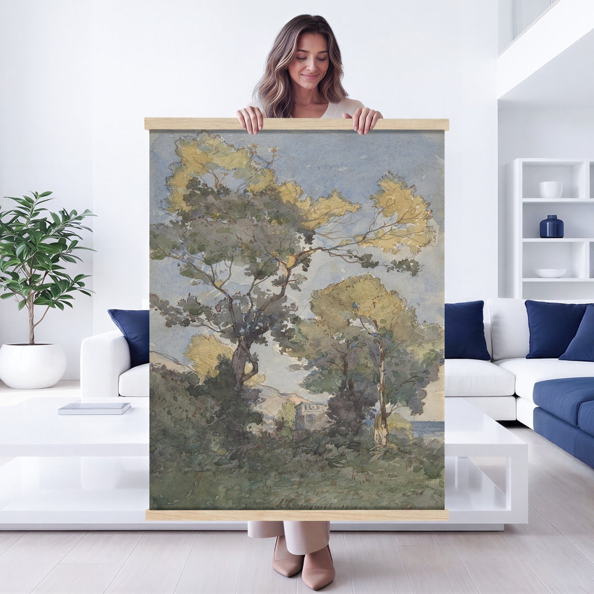 18262542-MGV-TP-24X36 - Harpignies French Villa Tapestry Wall Art, Vintage Terracotta Riviera Blanket, Extra Large Coastal Dining Room Housewarming Gift