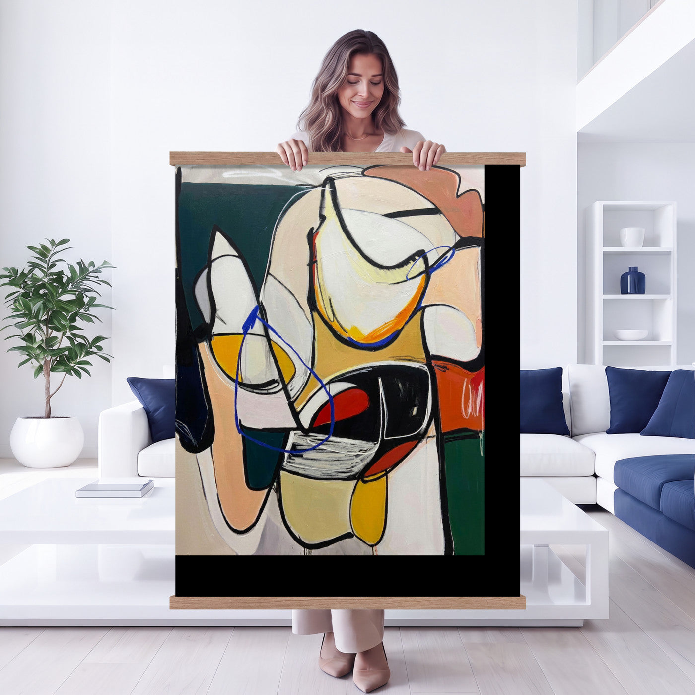 78751462-MGV-TP-24X36 - Mid Century Modern Abstract Canvas Wall Art Colorful Cubist Painting Print