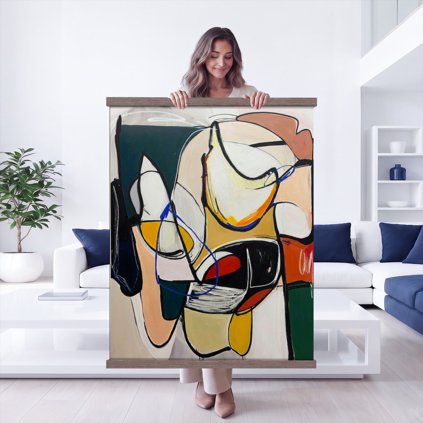 78751462-MGV-TP-24X36 - Mid Century Modern Abstract Canvas Wall Art Colorful Cubist Painting Print