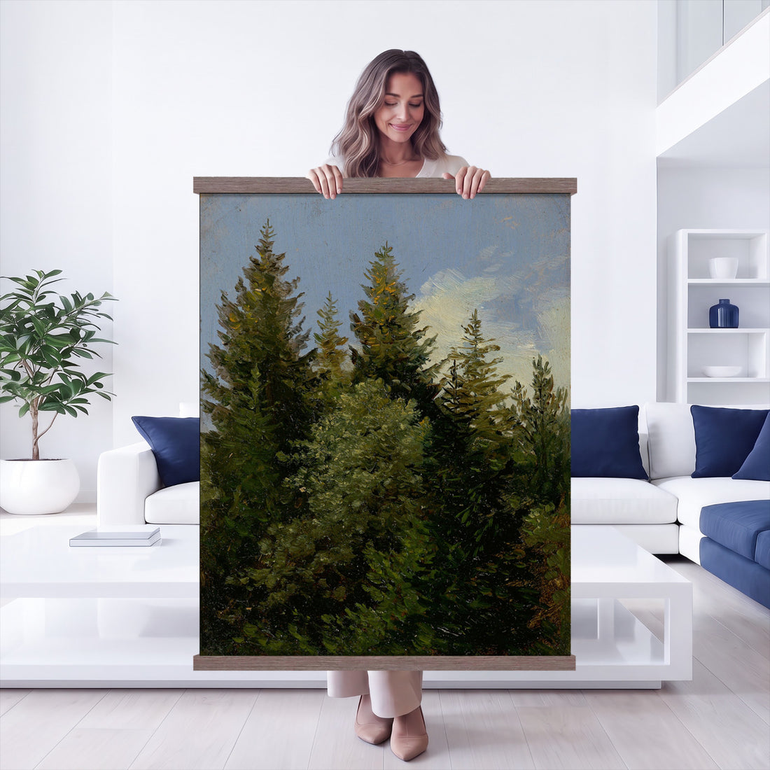 Ivan Shishkin Pine Tree Tapestry Wall Art, Vintage Green Evergreen Blanket, Extra Large Alpine Entryway Housewarming Gift