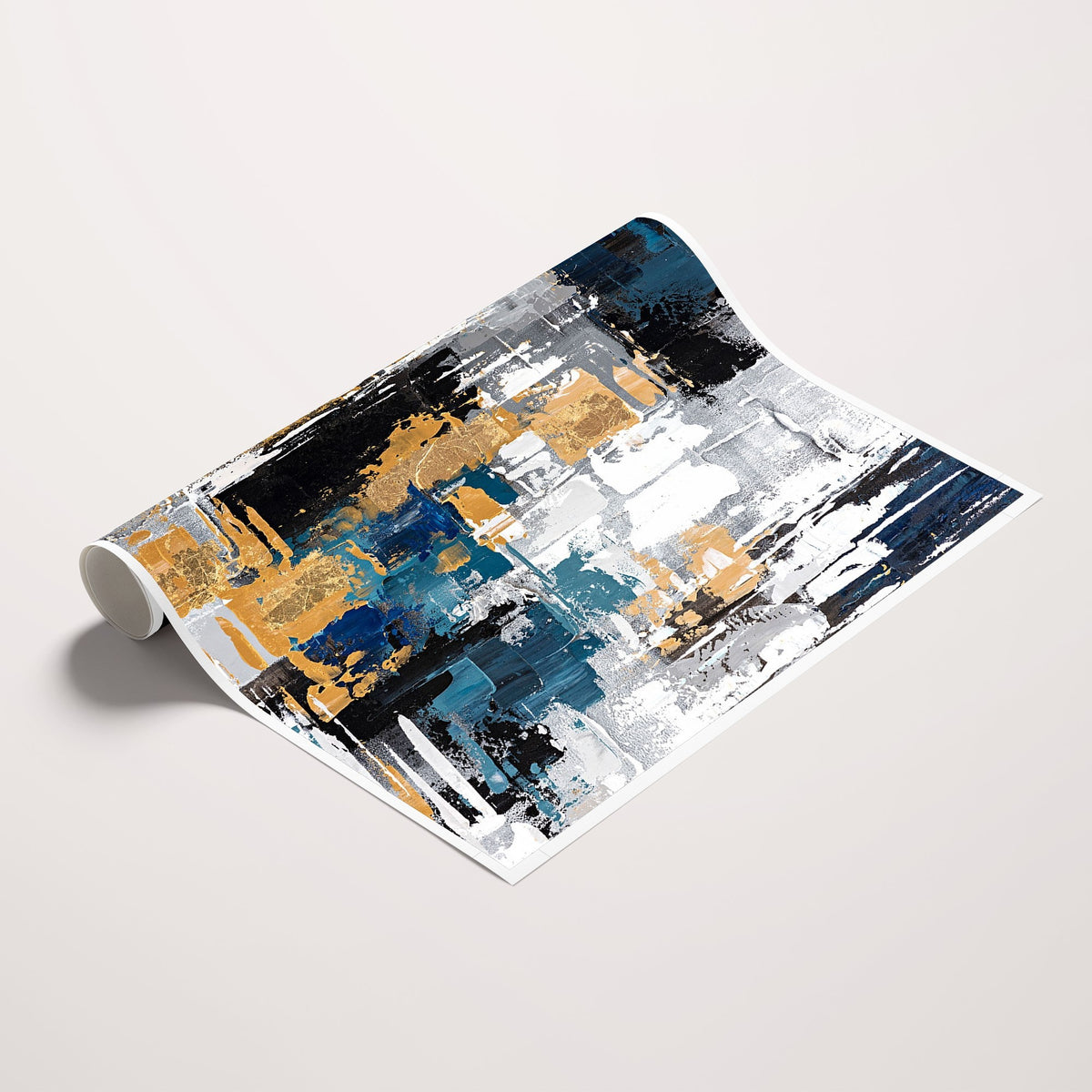 57708-_Poster-30x20 - Blue and Gold Abstract Canvas Wall Art | Triptych Modern Art Print
