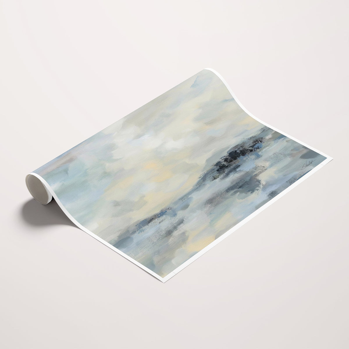Abstract Coastal Landscape Wall Art Canvas Print | Soft Blue Gray Minimalist Art