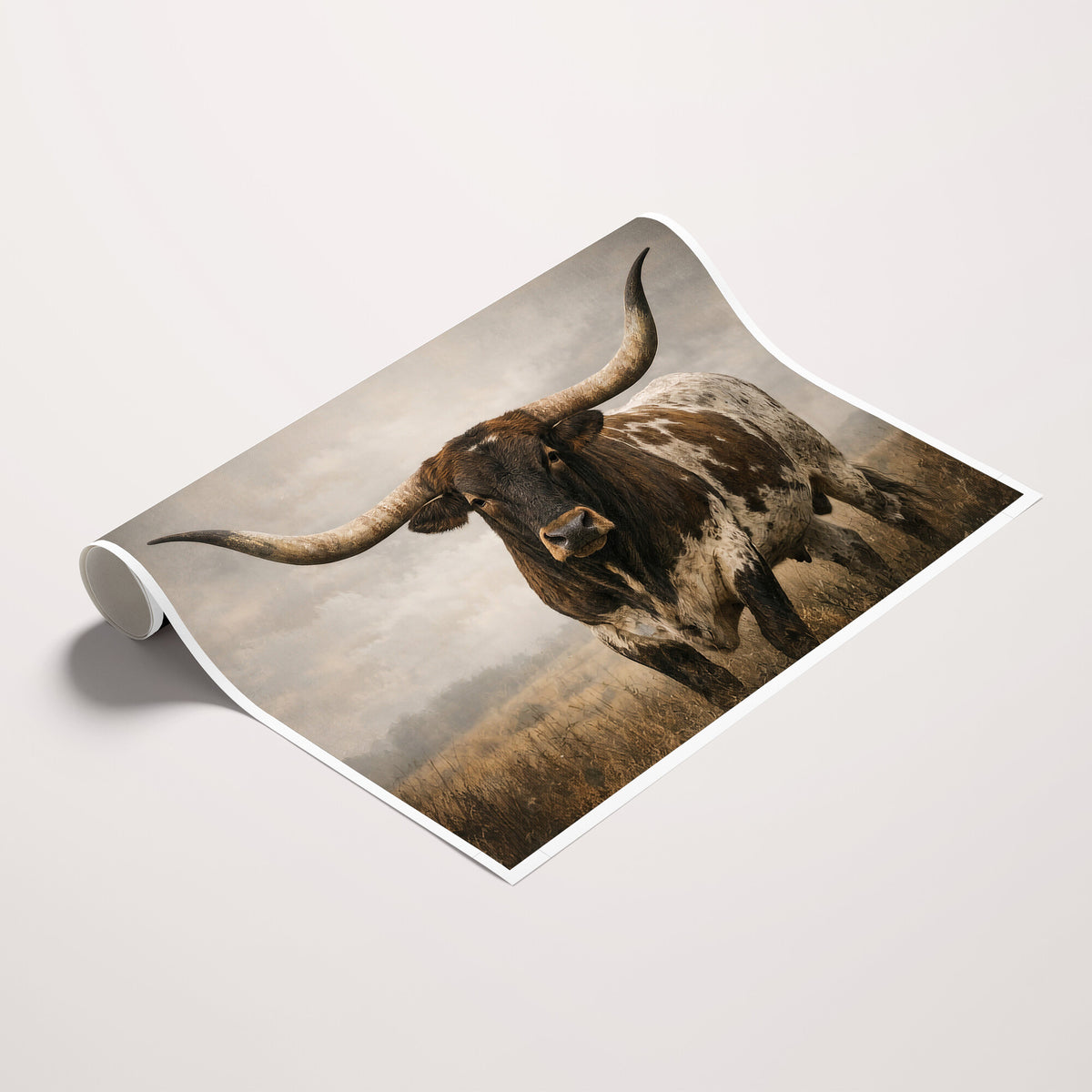 17622011L-_Poster-30x20 - Longhorn Bull Wall Art Canvas Print, Western Farmhouse Decor