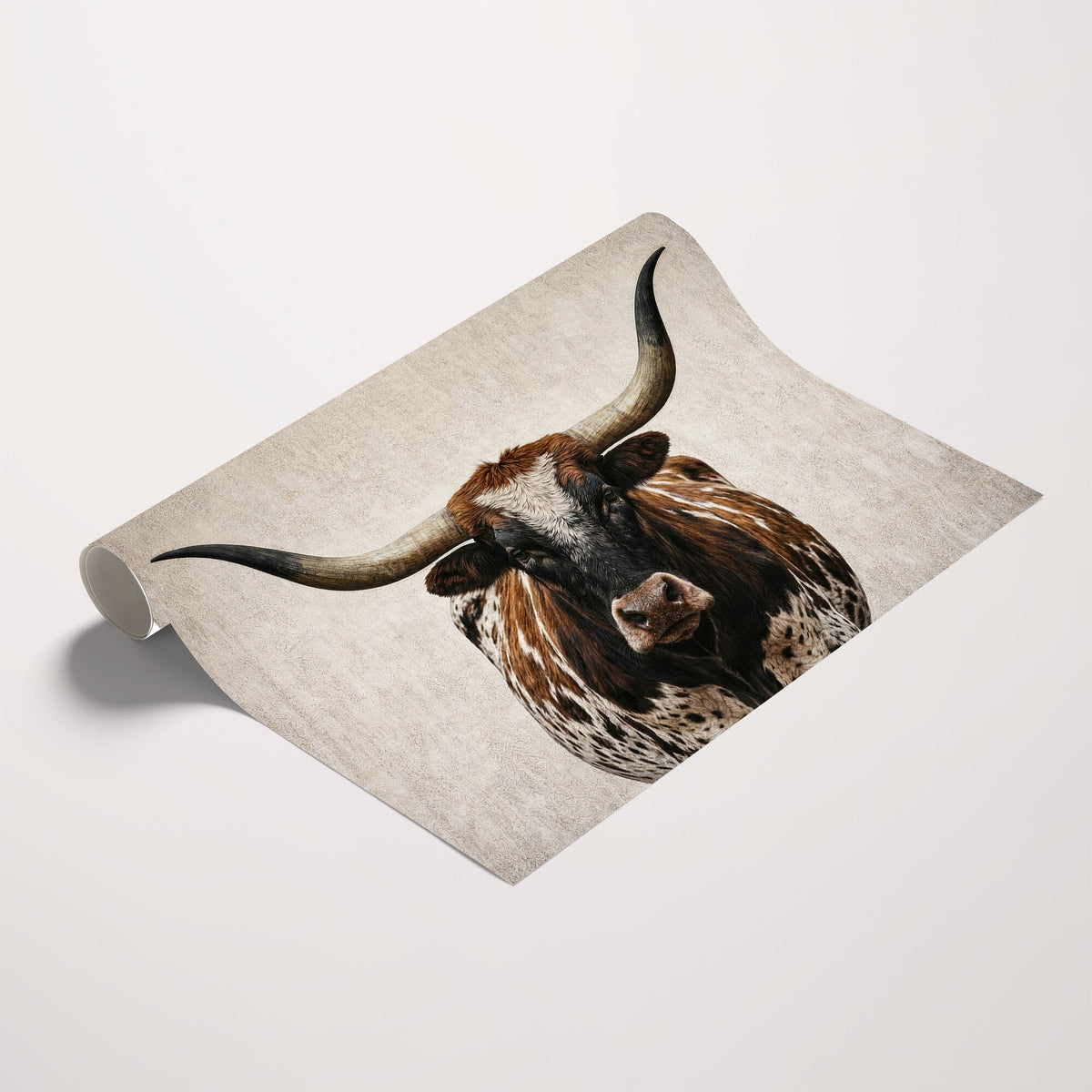 58622065-_Poster-30x20 - Texas Longhorn Canvas Wall Art, Western Bull in a Moody Grey Desert, Rustic Farmhouse Decor for Living Room