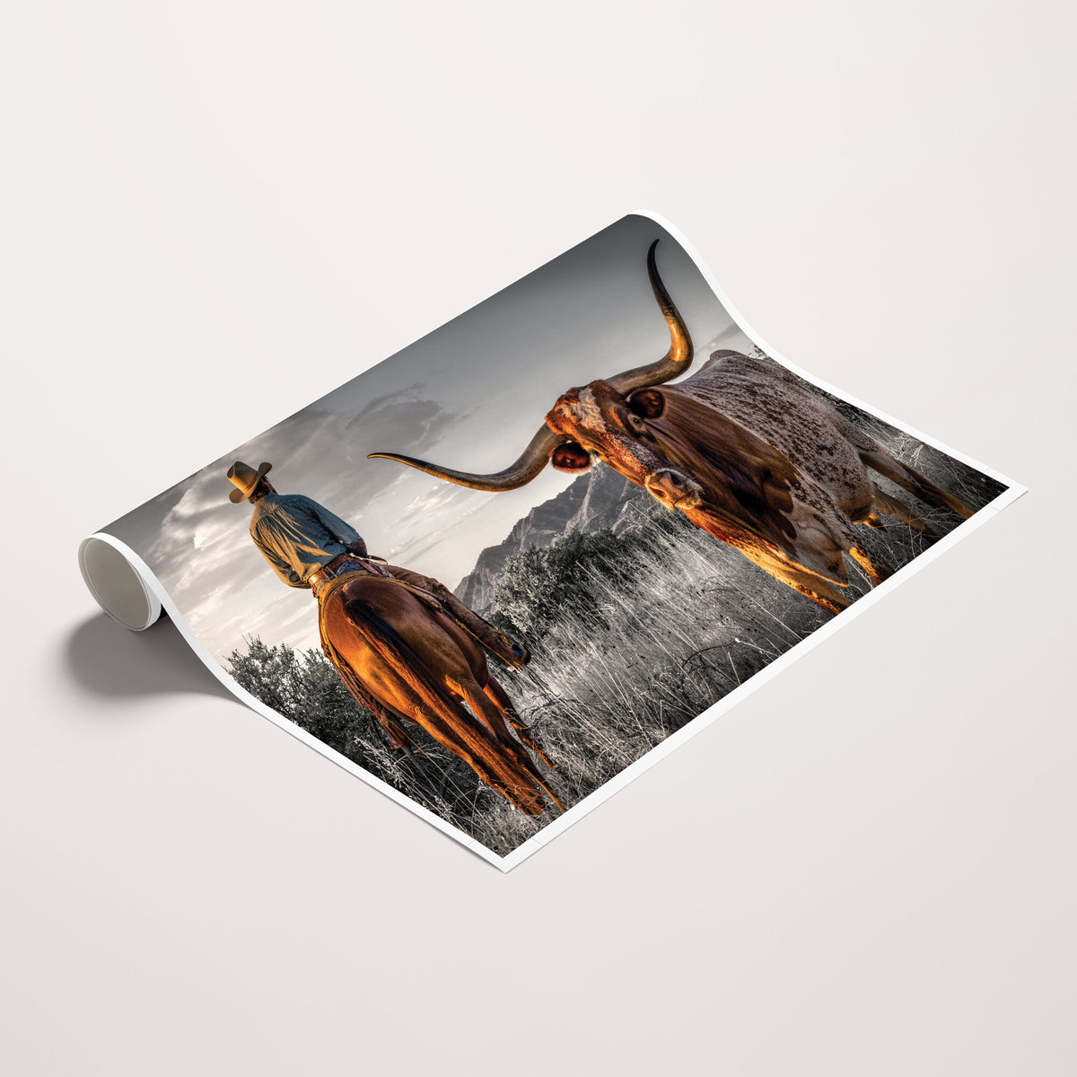 17066920-_Poster-30x20 - Extra Large Cowboy and Longhorn Wall Art Canvas Print