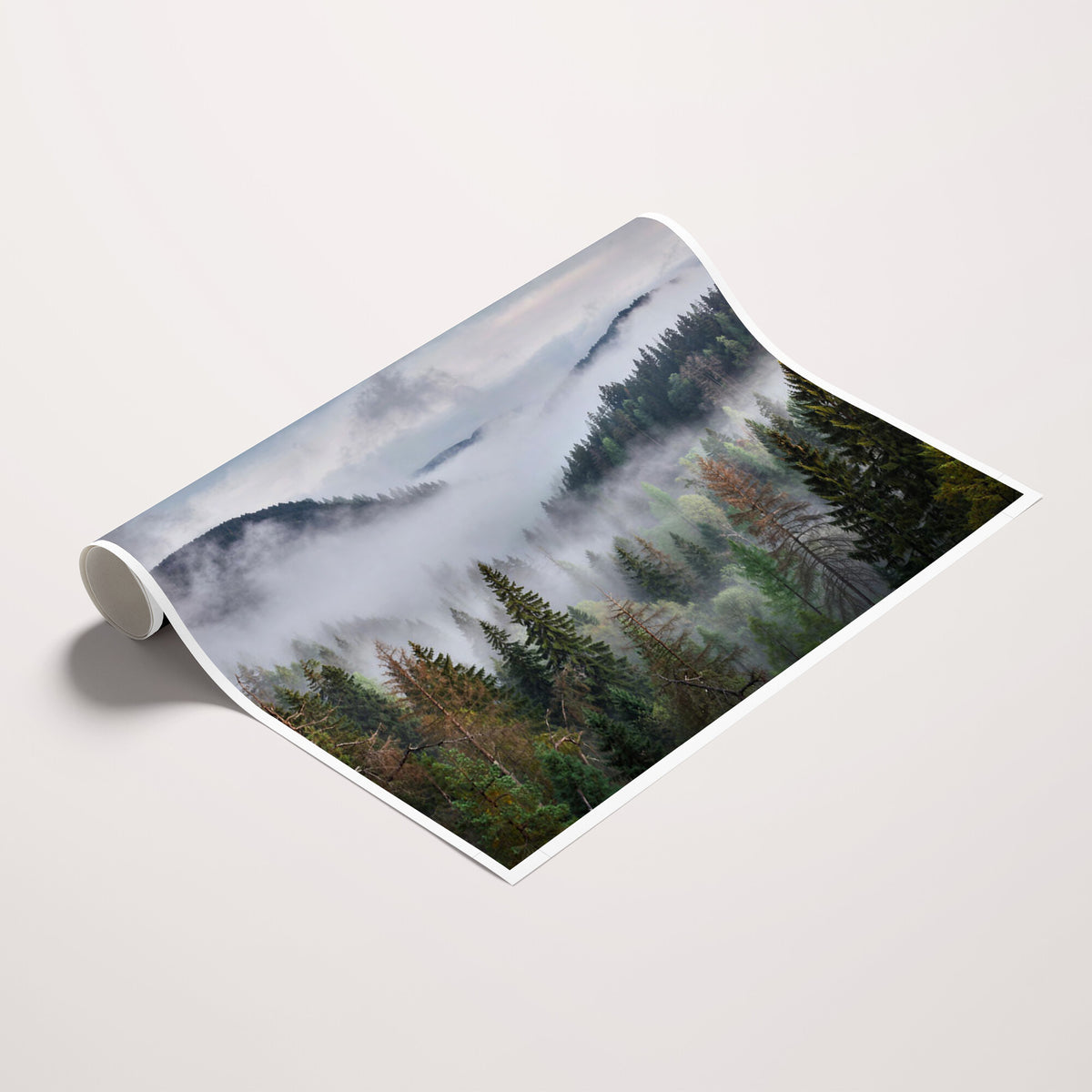 18735847-_Poster-30x20 - Foggy Pine Forest Mountain Canvas Print 3 Piece Framed Wall Art Extra Large Floating Frame Nature Poster Made in USA