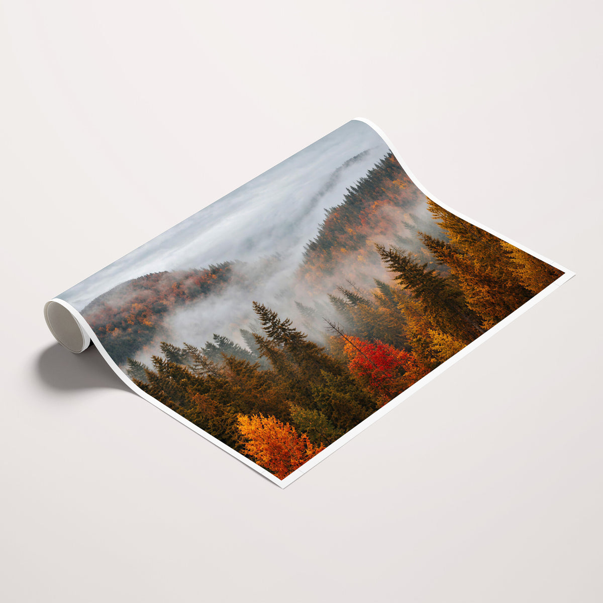 87481341-_Poster-30x20 - Foggy Autumn Mountain Canvas Print Smoky Pine Forest Wall Art Panoramic Nature Poster 3 Piece Made in USA