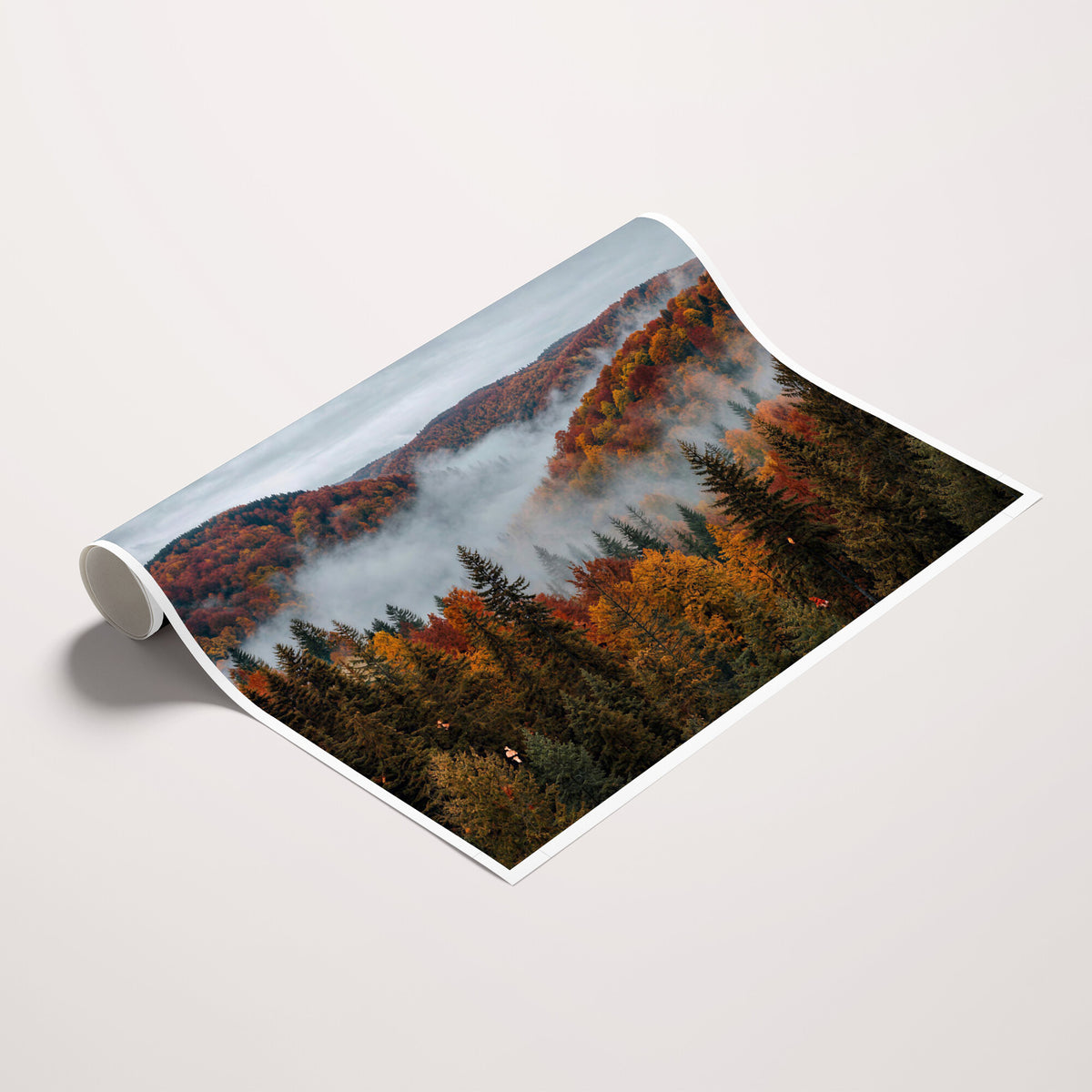 26686263-_Poster-30x20 - Misty Autumn Forest Mountain Canvas Print 3 Panel Wall Art Gallery Wrapped Floating Frame Poster Made in USA