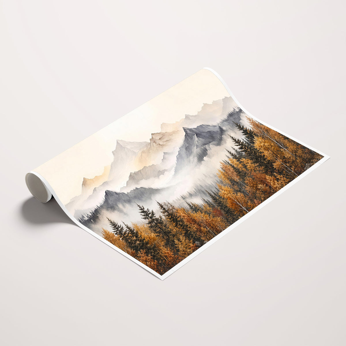 19544118-_Poster-30x20 - Misty Mountain Autumn Forest Canvas Wall Art - Watercolor Fall Nature Landscape Print