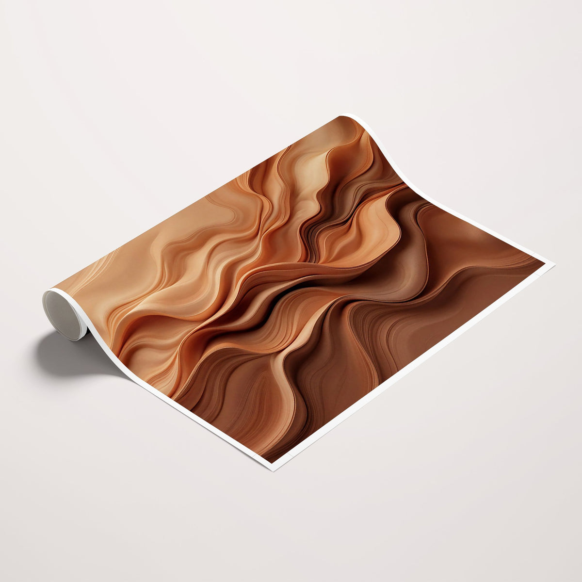 82230697-_Poster-30x20 - Modern Abstract Fluid Waves Canvas Wall Art - Minimalist Warm Terracotta Beige Sand Print