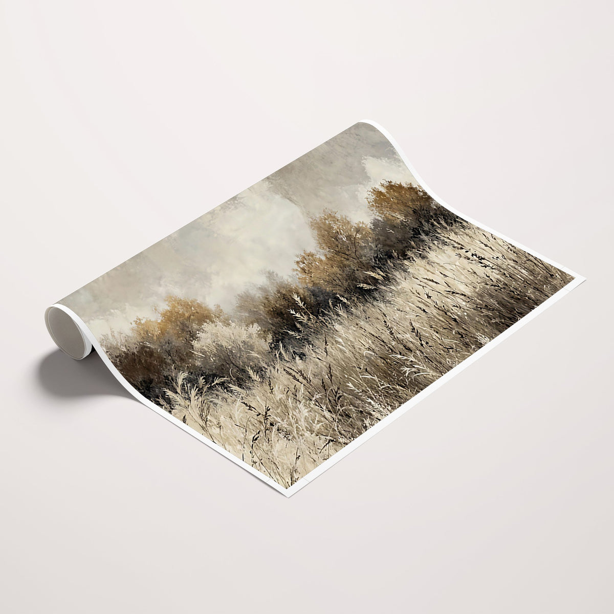 53959945-_Poster-30x20 - Muted Neutral Forest Landscape Canvas Wall Art - Vintage Rustic Wildflower Meadow Print