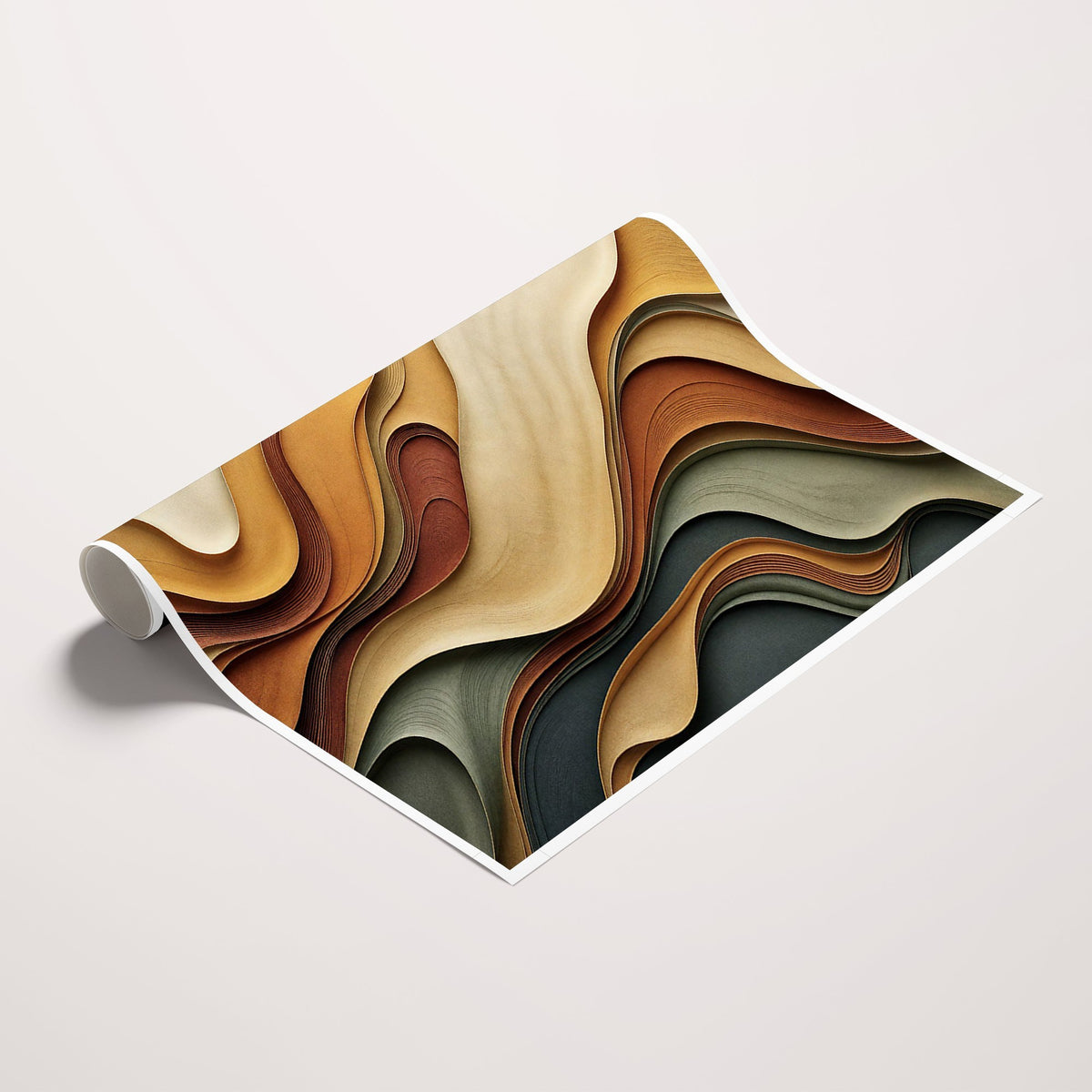 19337902-_Poster-30x20 - Modern Abstract Waves Canvas Wall Art - Minimalist Earthy Tone Living Room Decor