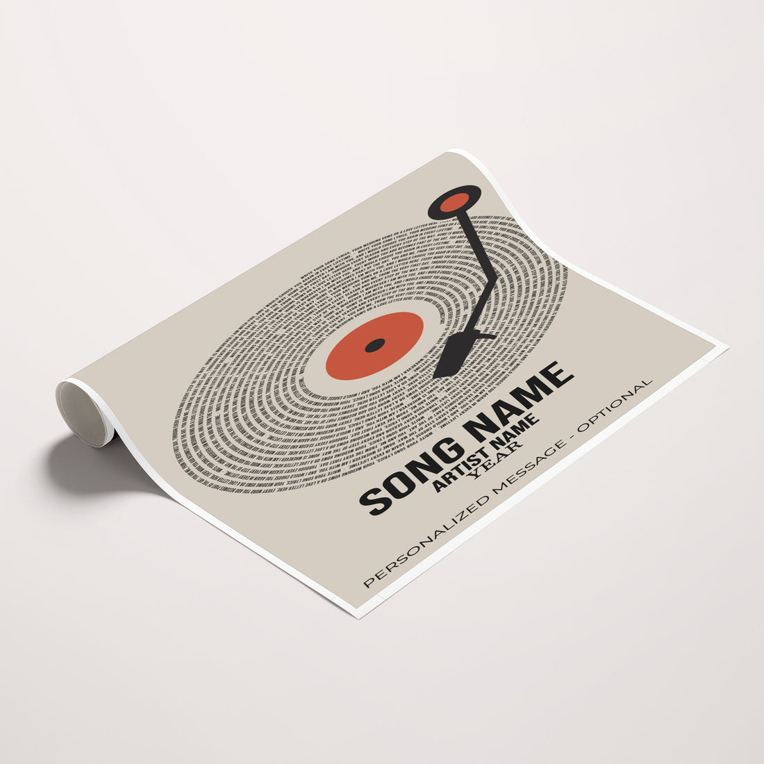 Song Lyrics Vinyl Record Canvas Print, Personalized Music Wall Art