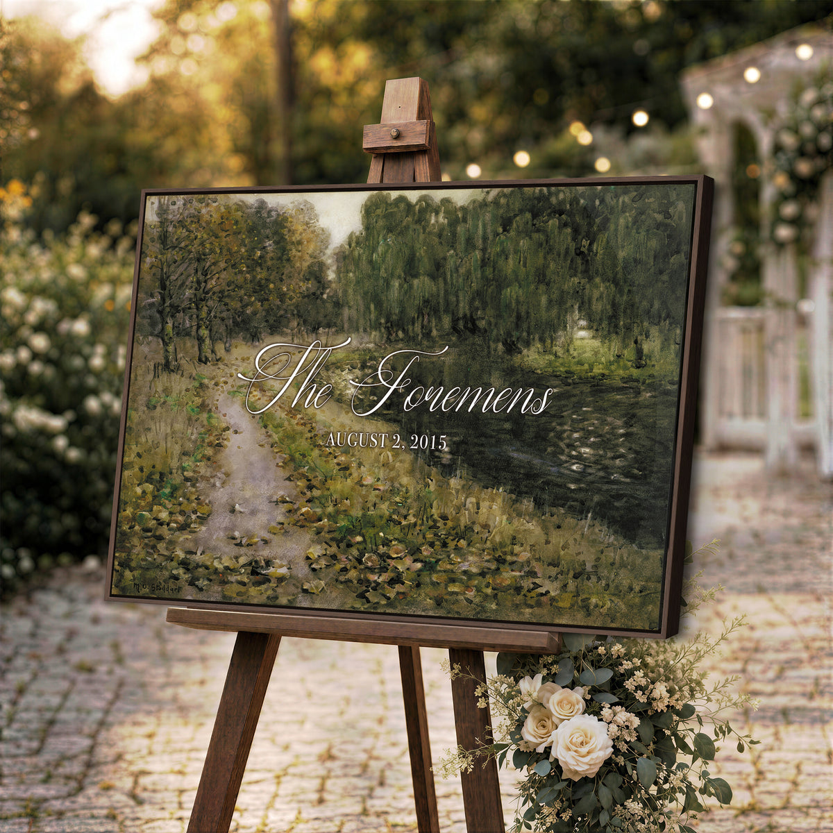 45791465-MCV-HS-36X24 - Personalized Family Name Sign | Woodland Path Vintage Landscape Canvas | Wedding Gift