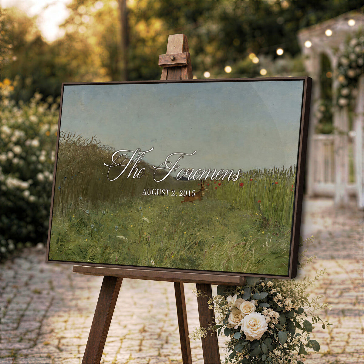 68974350-MCV-HS-36X24 - Personalized Family Name Sign | Summer Meadow Vintage Landscape Canvas | Wedding Gift