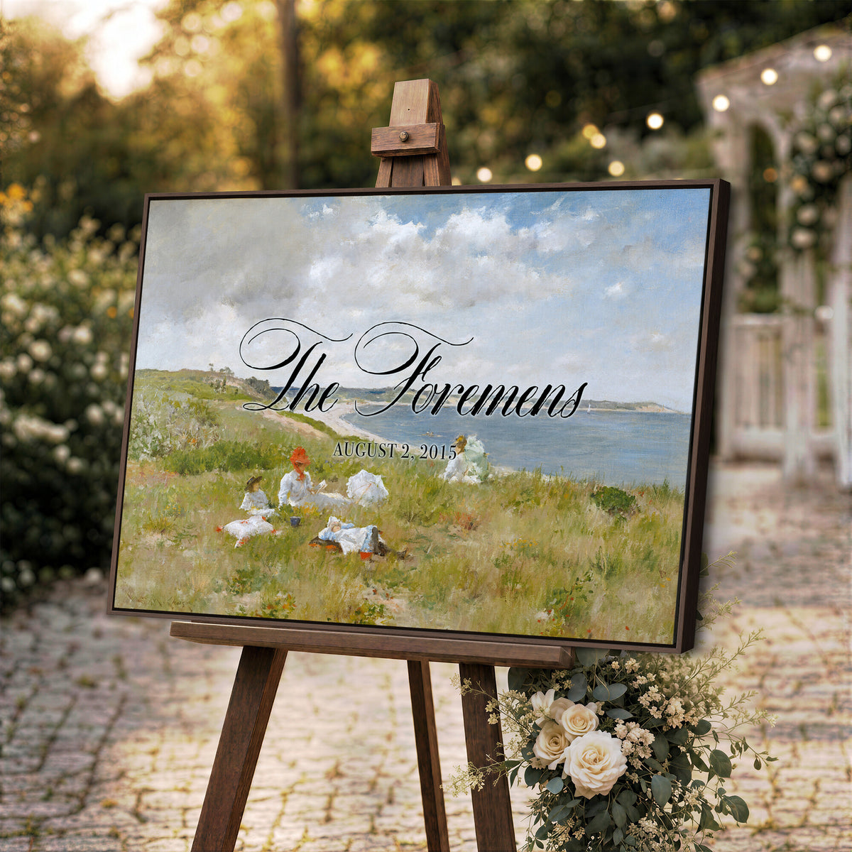 70430546-MCV-HS-36X24 - Personalized Family Name Sign | Hillside Picnic Vintage Landscape Canvas | Wedding Gift
