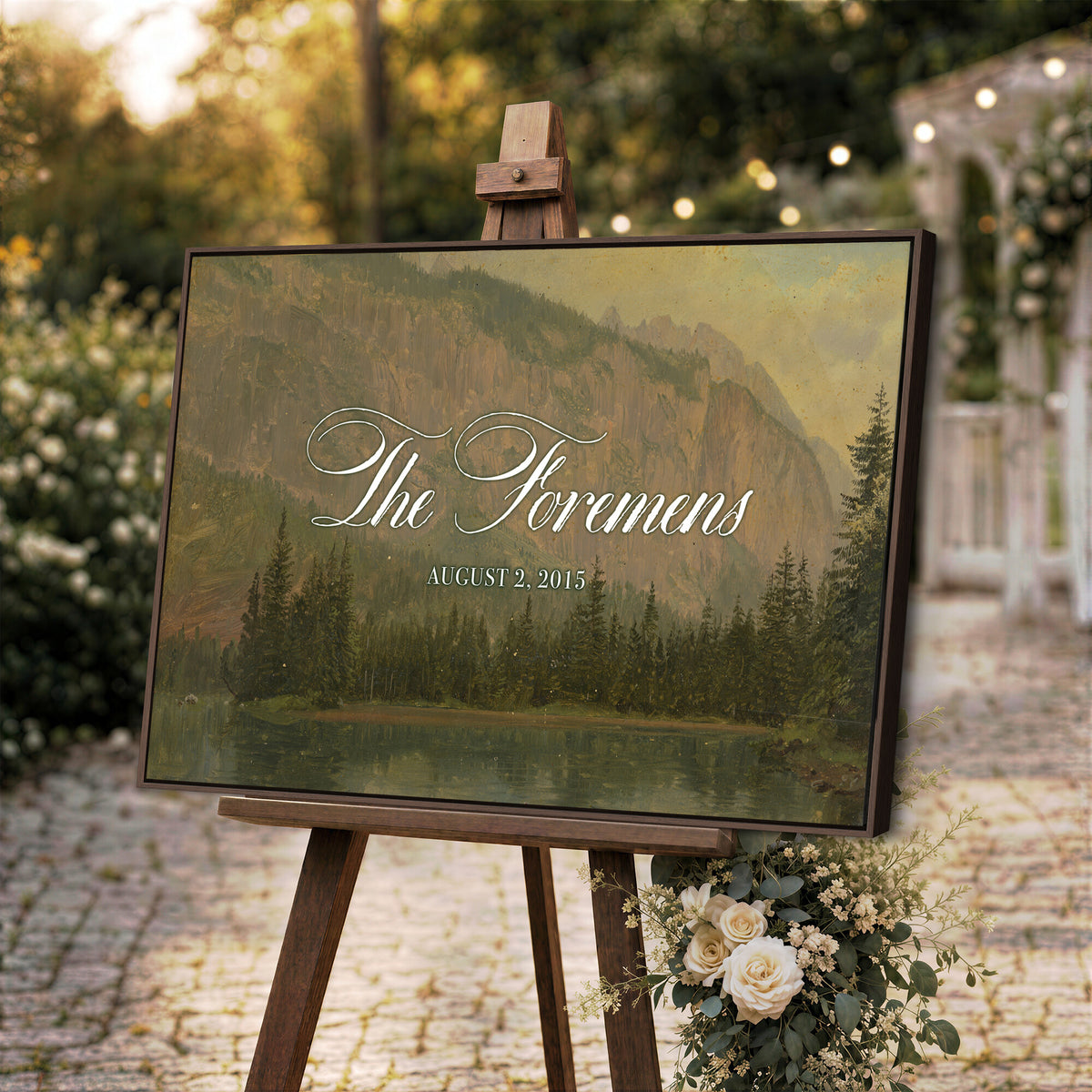 96706505-MCV-HS-36X24 - Personalized Family Name Sign | Mountain Lake Vintage Landscape Canvas | Wedding Gift