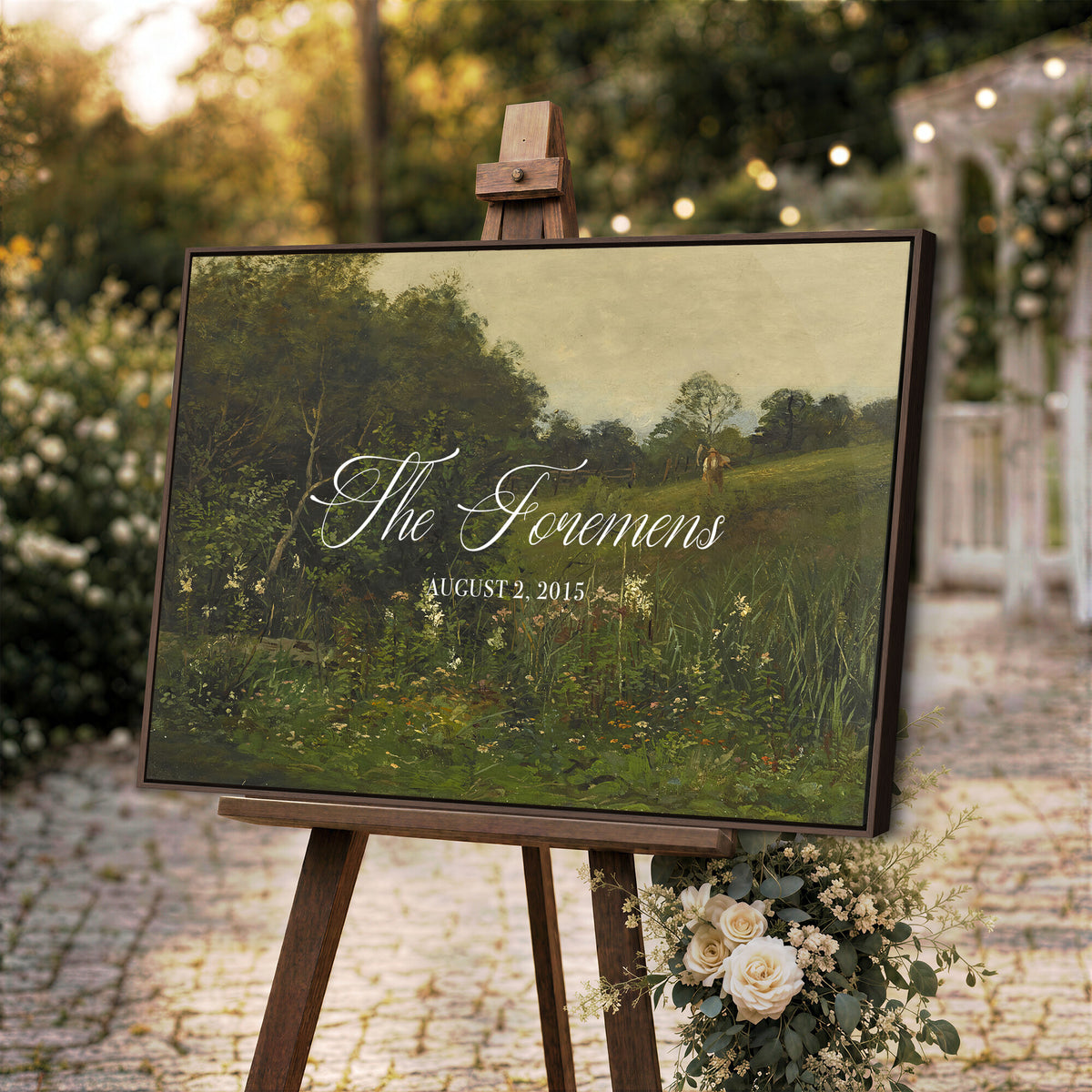 85357558-MCV-HS-36X24 - Personalized Family Name Sign | Evening Meadow Vintage Landscape Canvas | Wedding Gift