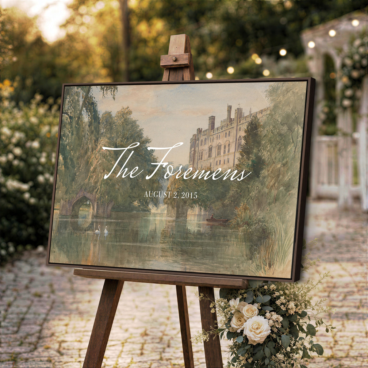 41425019-MCV-HS-36X24 - Personalized Family Name Sign | Lakeside Manor Vintage Landscape Canvas | Wedding Gift