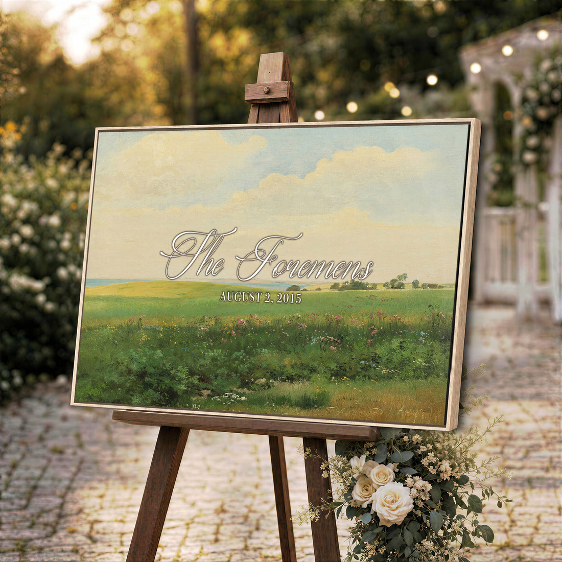 Personalized Family Name Sign | Open Field Vintage Landscape Canvas | Wedding Gift