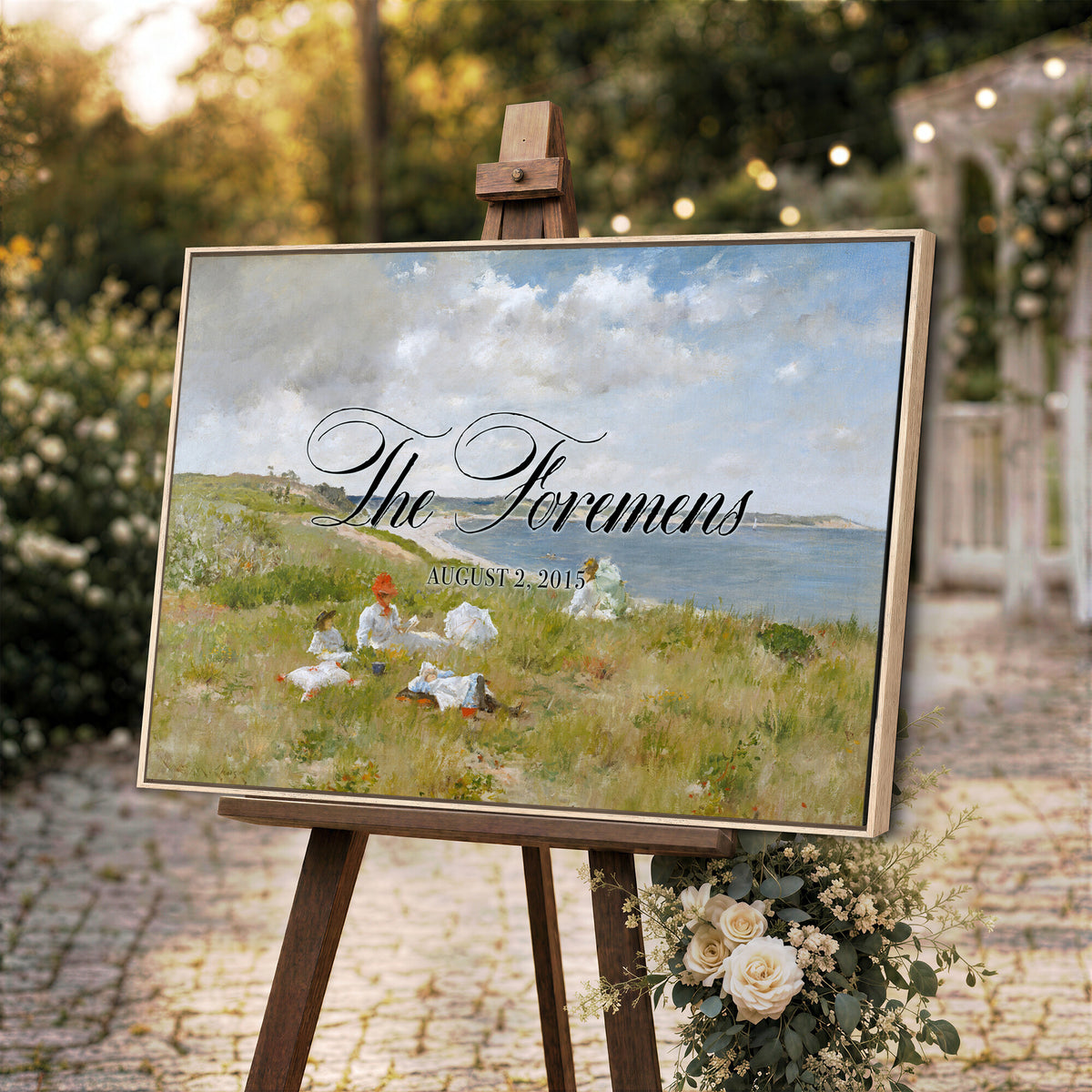 70430546-MCV-HS-36X24 - Personalized Family Name Sign | Hillside Picnic Vintage Landscape Canvas | Wedding Gift