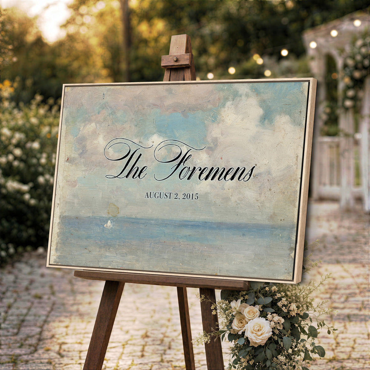 44421319-MCV-HS-36X24 - Wedding Easel Sign | Personalized Seascape Sailboat Vintage Canvas | Framed Welcome Sign for Ceremony