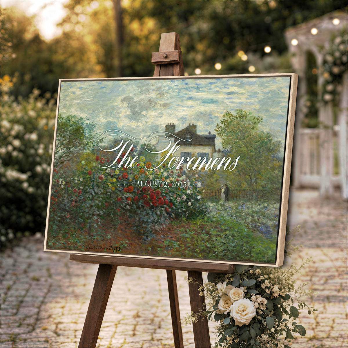 58886211-MCV-HS-36X24 - Wedding Easel Sign | Personalized Cottage Garden Vintage Canvas | Framed Welcome Sign for Ceremony