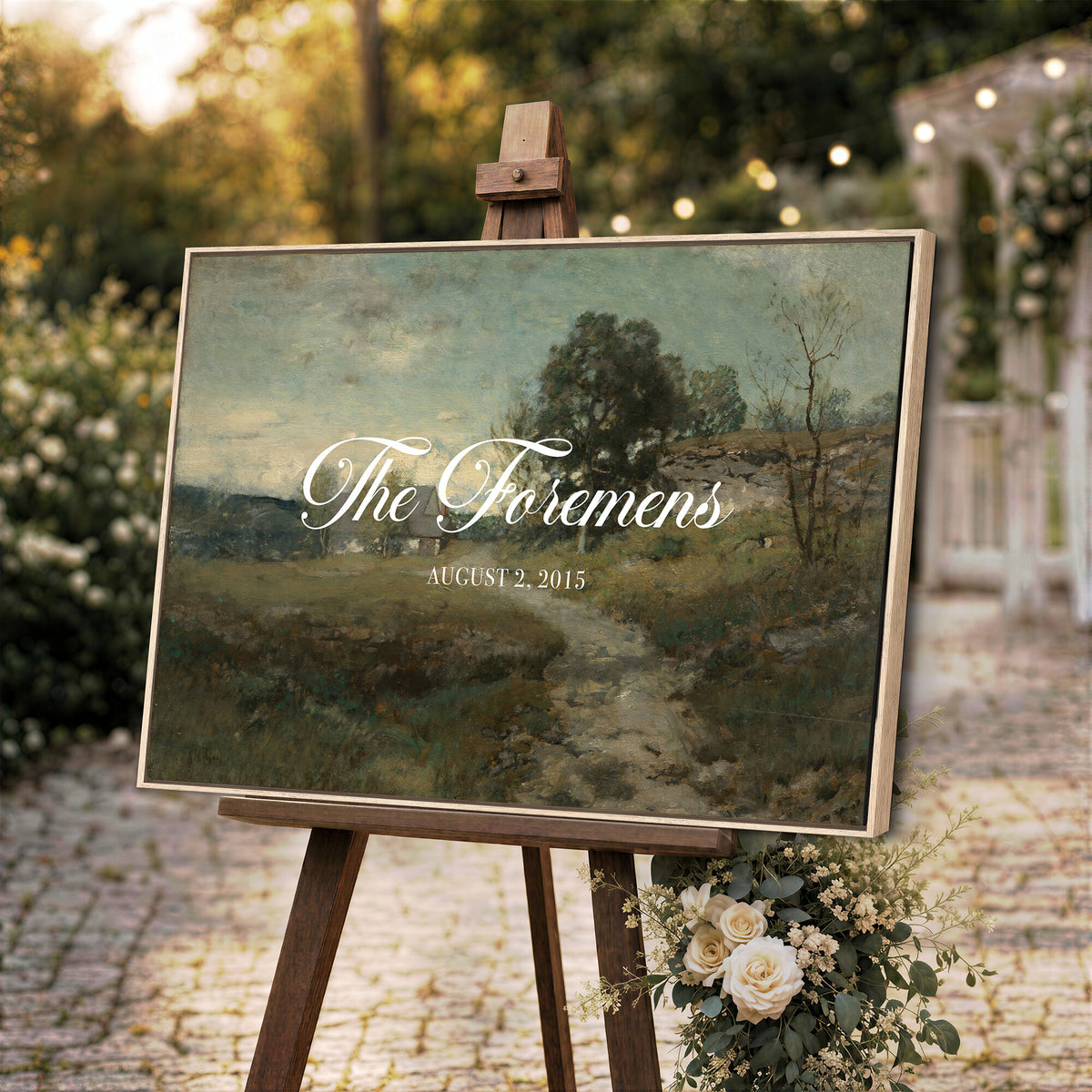 29249006-MCV-HS-36X24 - Personalized Family Name Sign | Country Lane Vintage Landscape Canvas | Wedding Gift