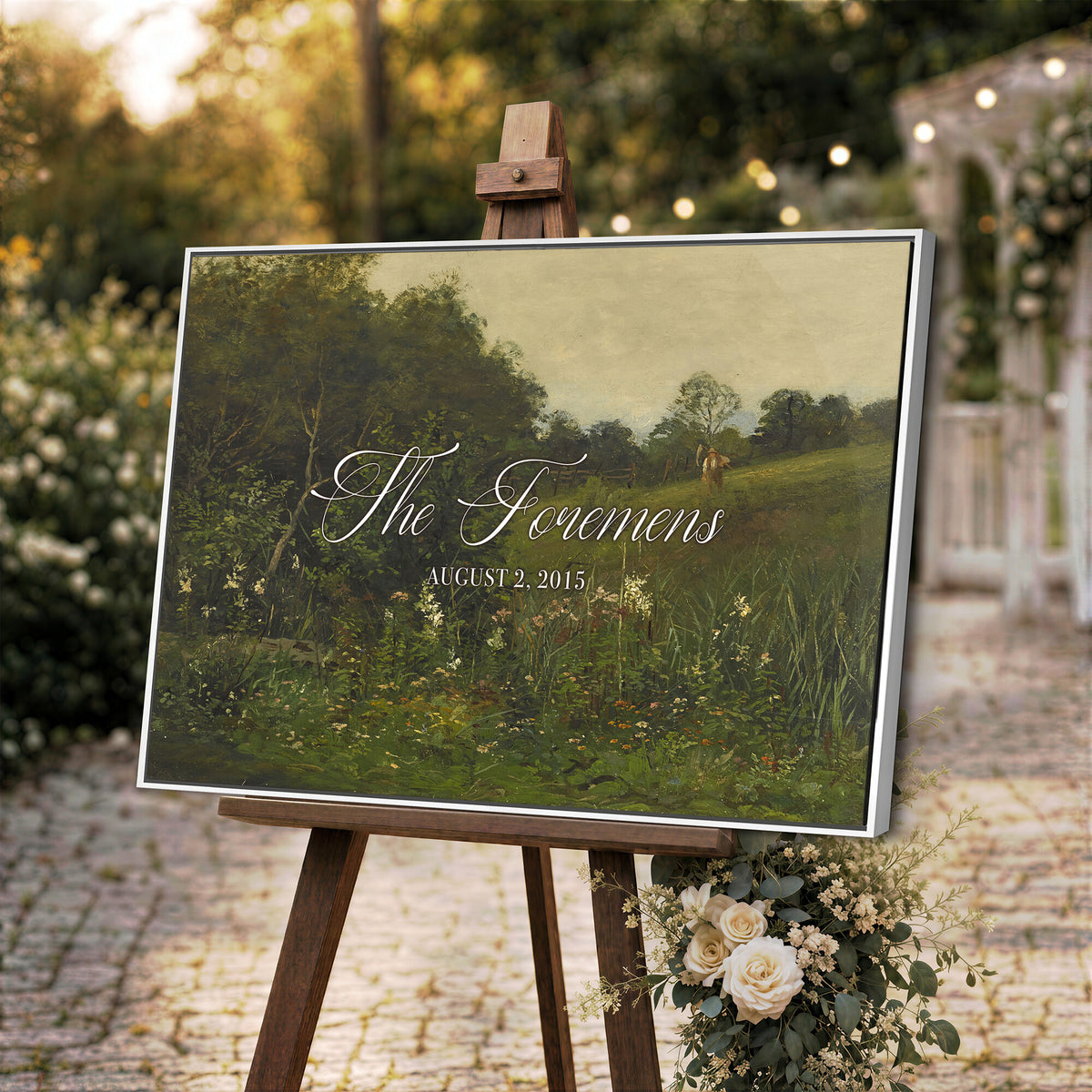 99042643-MCV-HS-36X24 - Personalized Family Name Sign | Wildflower Meadow Vintage Landscape Canvas | Wedding Gift