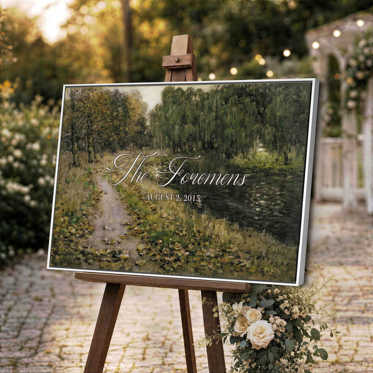 45791465-MCV-HS-36X24 - Personalized Family Name Sign | Woodland Path Vintage Landscape Canvas | Wedding Gift