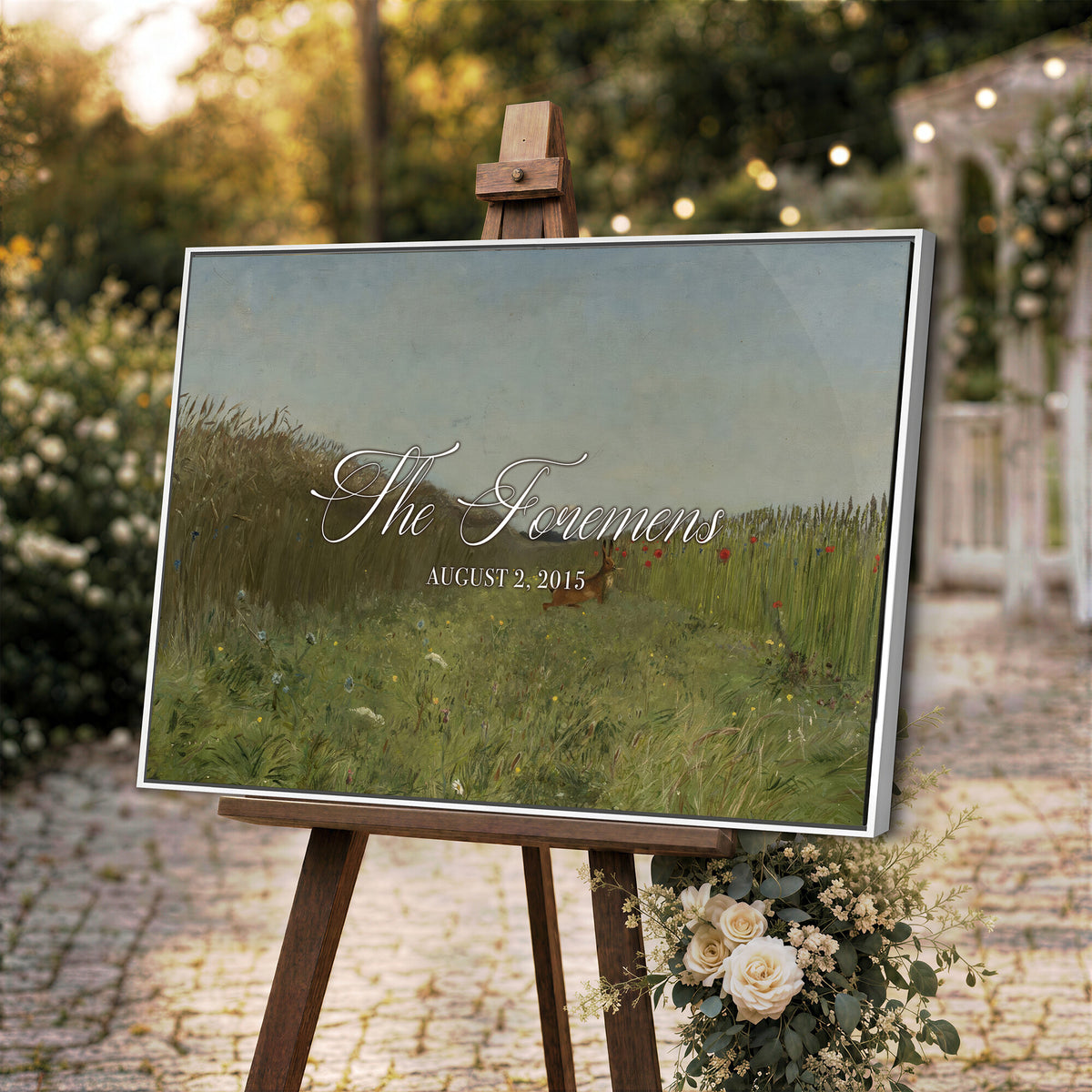 68974350-MCV-HS-36X24 - Personalized Family Name Sign | Summer Meadow Vintage Landscape Canvas | Wedding Gift