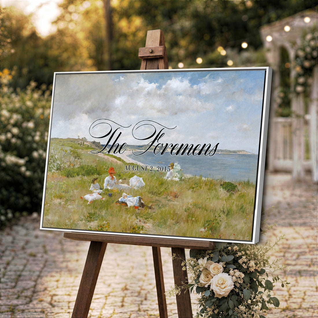 Personalized Family Name Sign | Hillside Picnic Vintage Landscape Canvas | Wedding Gift