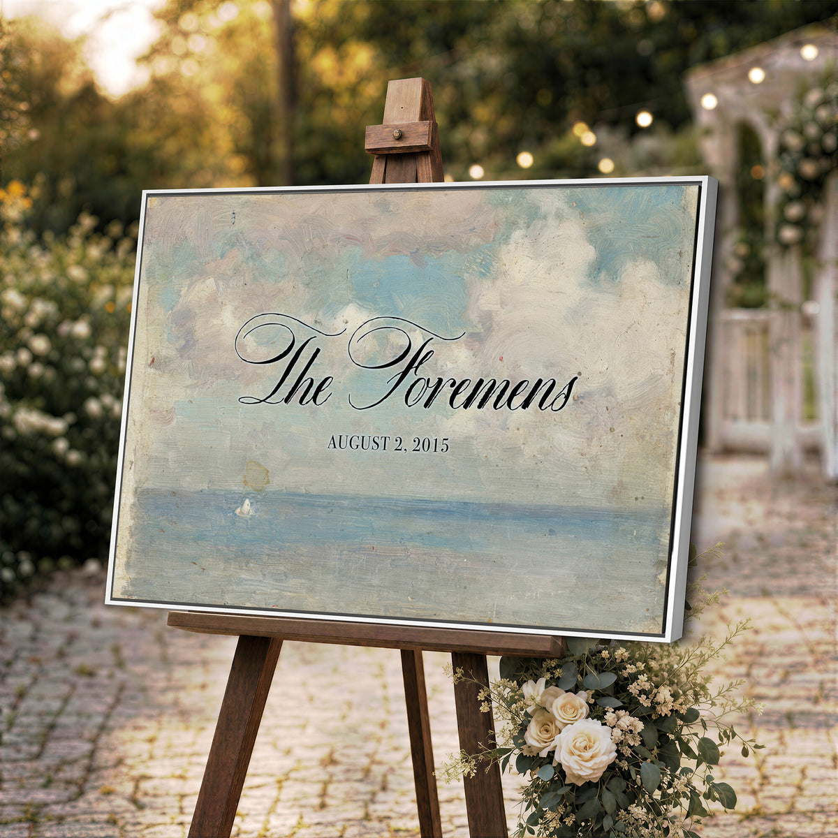 44421319-MCV-HS-36X24 - Wedding Easel Sign | Personalized Seascape Sailboat Vintage Canvas | Framed Welcome Sign for Ceremony