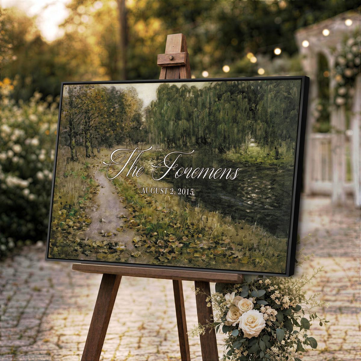 45791465-MCV-HS-36X24 - Personalized Family Name Sign | Woodland Path Vintage Landscape Canvas | Wedding Gift