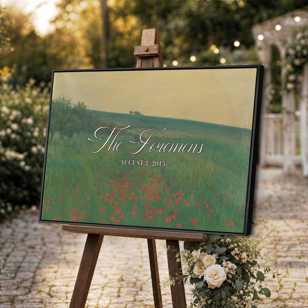 29657787-MCV-HS-36X24 - Personalized Family Name Sign | Poppy Field Vintage Landscape Canvas | Wedding Gift