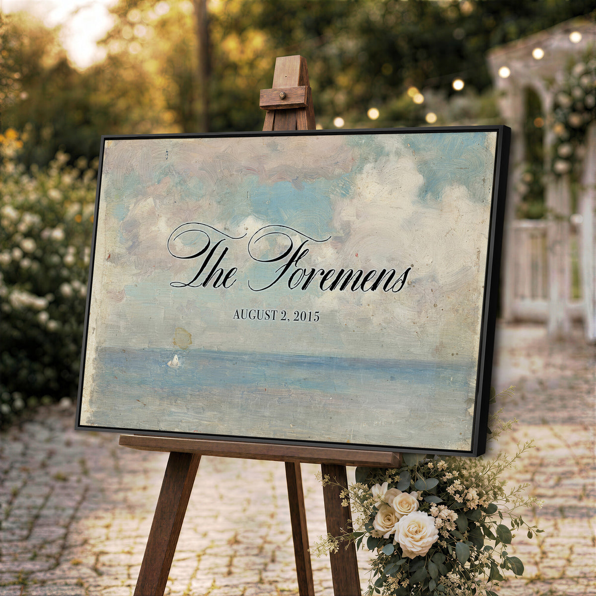 44421319-MCV-HS-36X24 - Wedding Easel Sign | Personalized Seascape Sailboat Vintage Canvas | Framed Welcome Sign for Ceremony