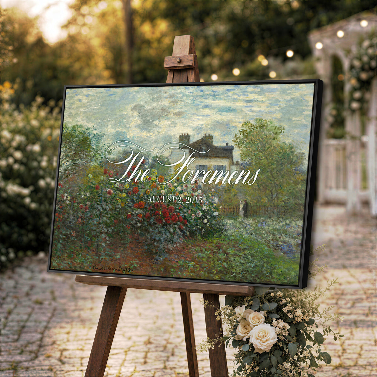 58886211-MCV-HS-36X24 - Wedding Easel Sign | Personalized Cottage Garden Vintage Canvas | Framed Welcome Sign for Ceremony