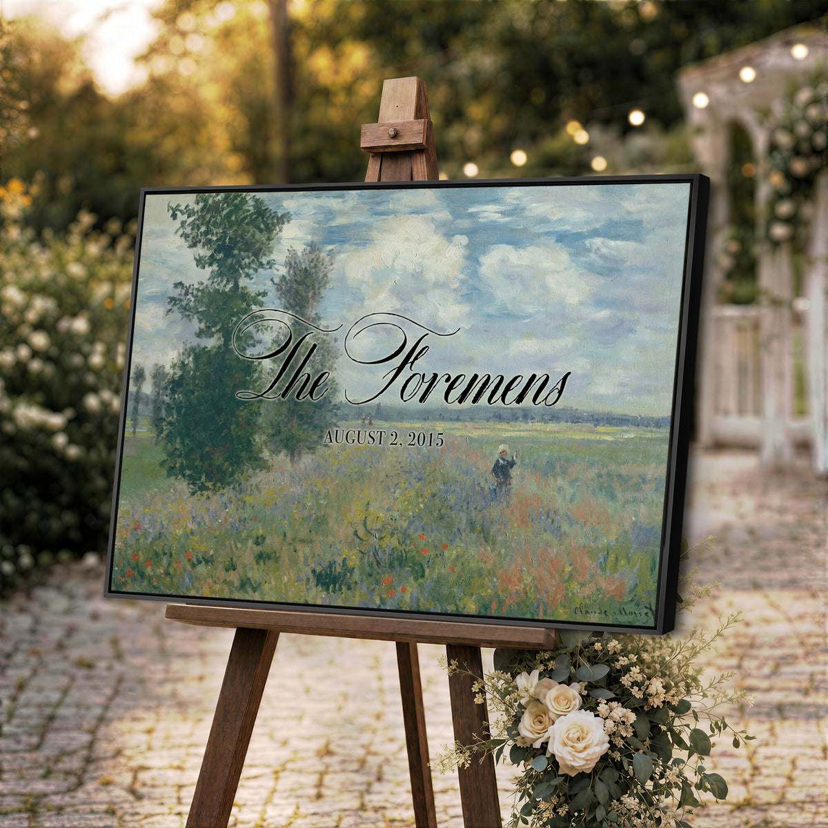 69396376-MCV-HS-36X24 - Personalized Family Name Sign | Cloudy Meadow Vintage Landscape Canvas | Wedding Gift
