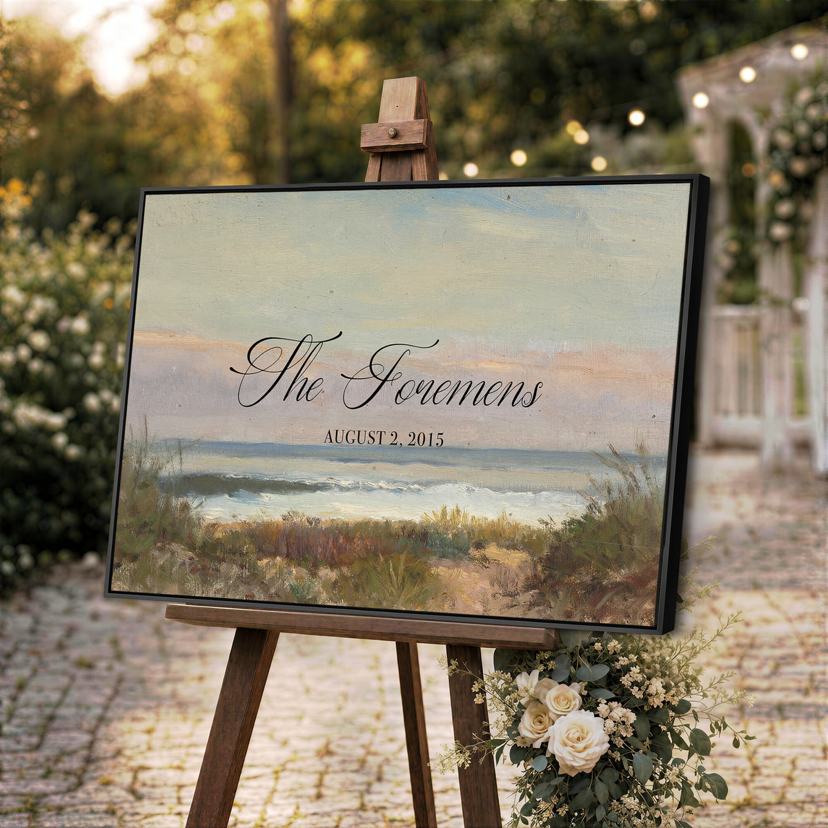 37585091-MCV-HS-36X24 - Wedding Easel Sign | Personalized Coastal Dunes Vintage Canvas | Framed Welcome Sign for Ceremony