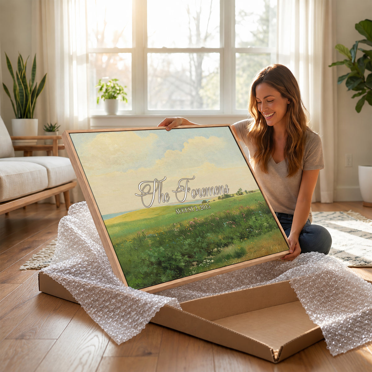 22038715-MCV-HS-36X24 - Personalized Family Name Sign | Open Field Vintage Landscape Canvas | Wedding Gift