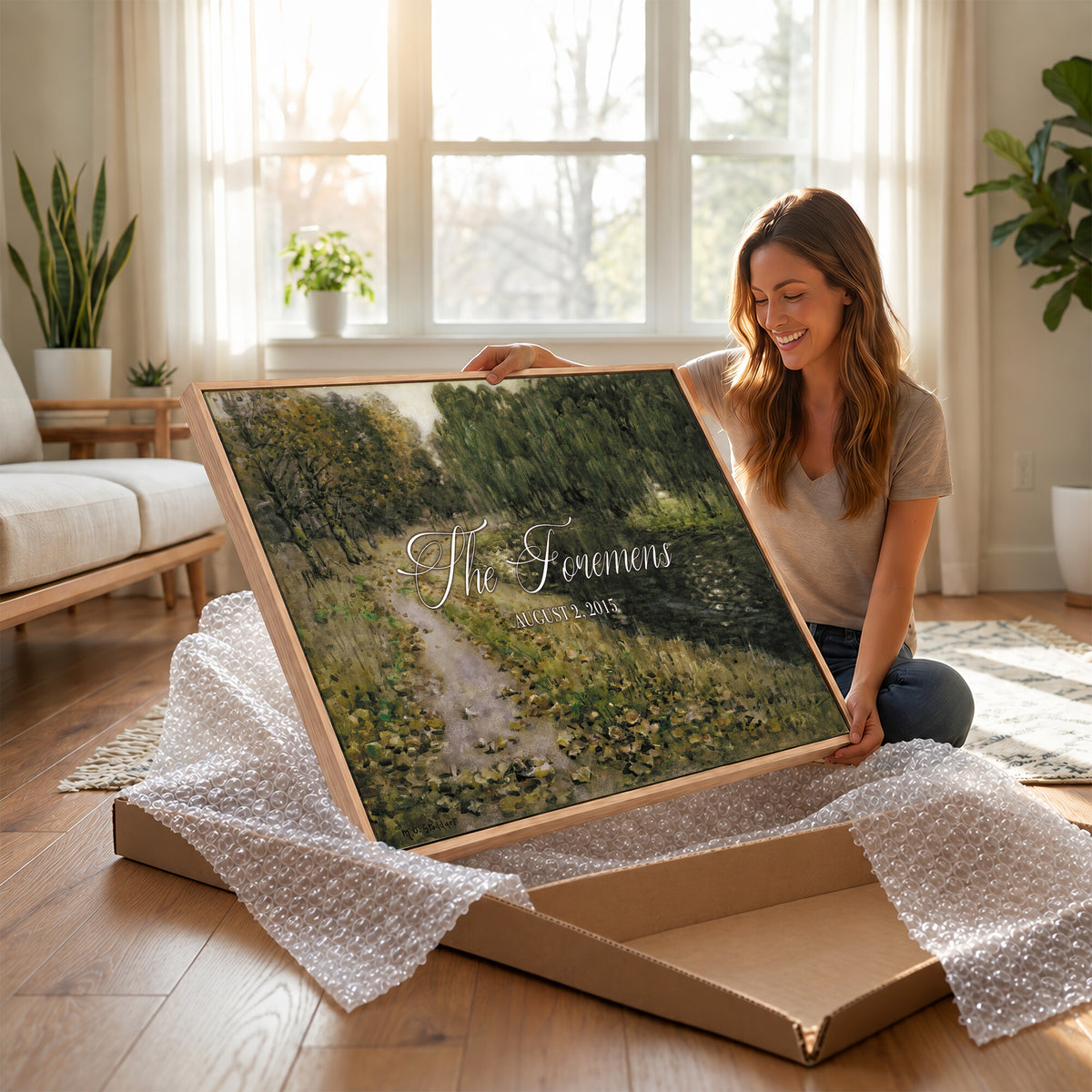 45791465-MCV-HS-36X24 - Personalized Family Name Sign | Woodland Path Vintage Landscape Canvas | Wedding Gift
