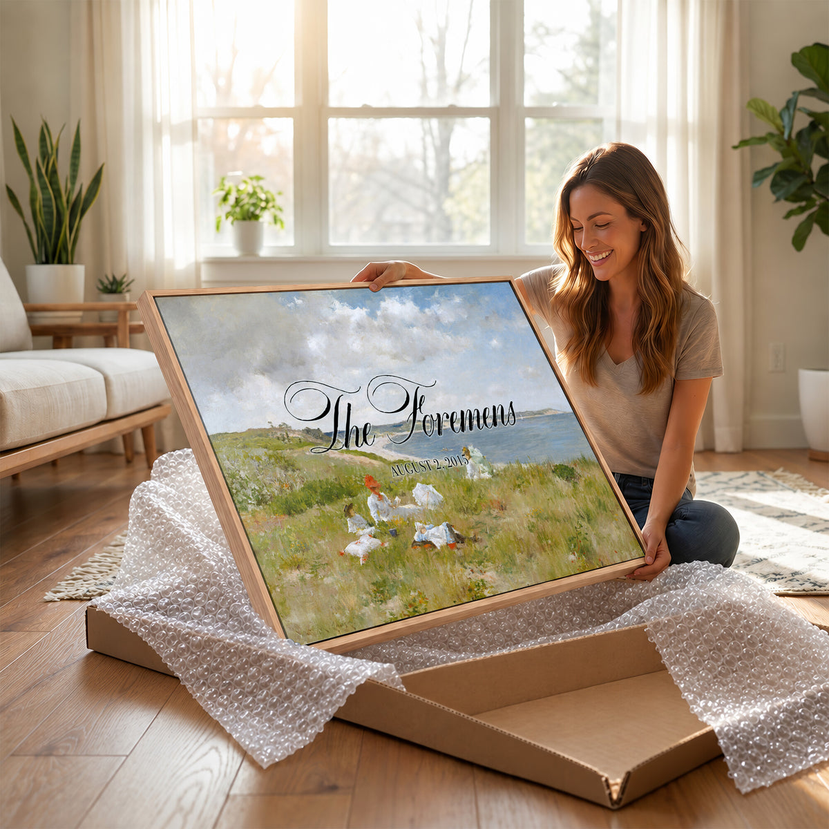 70430546-MCV-HS-36X24 - Personalized Family Name Sign | Hillside Picnic Vintage Landscape Canvas | Wedding Gift
