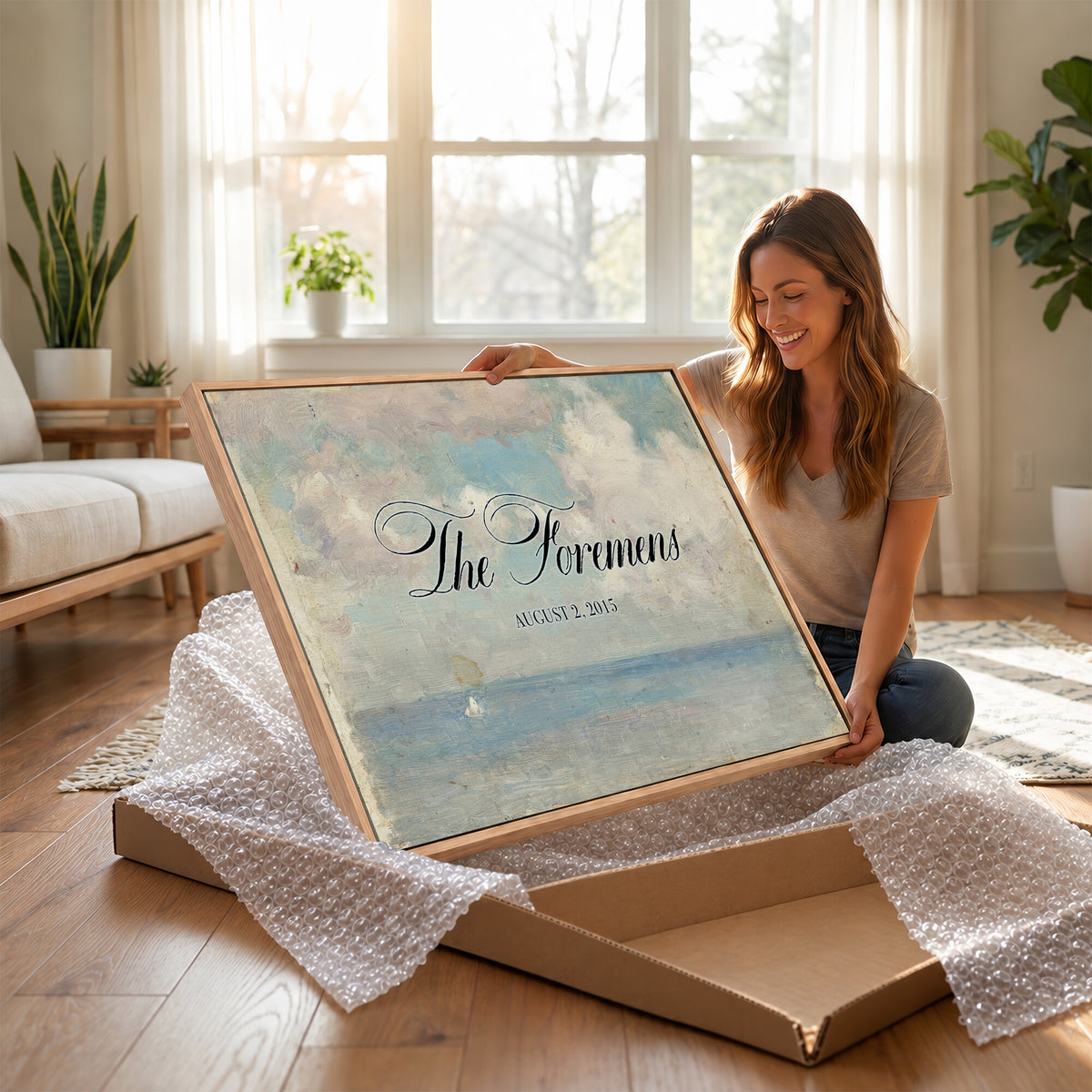 44421319-MCV-HS-36X24 - Wedding Easel Sign | Personalized Seascape Sailboat Vintage Canvas | Framed Welcome Sign for Ceremony